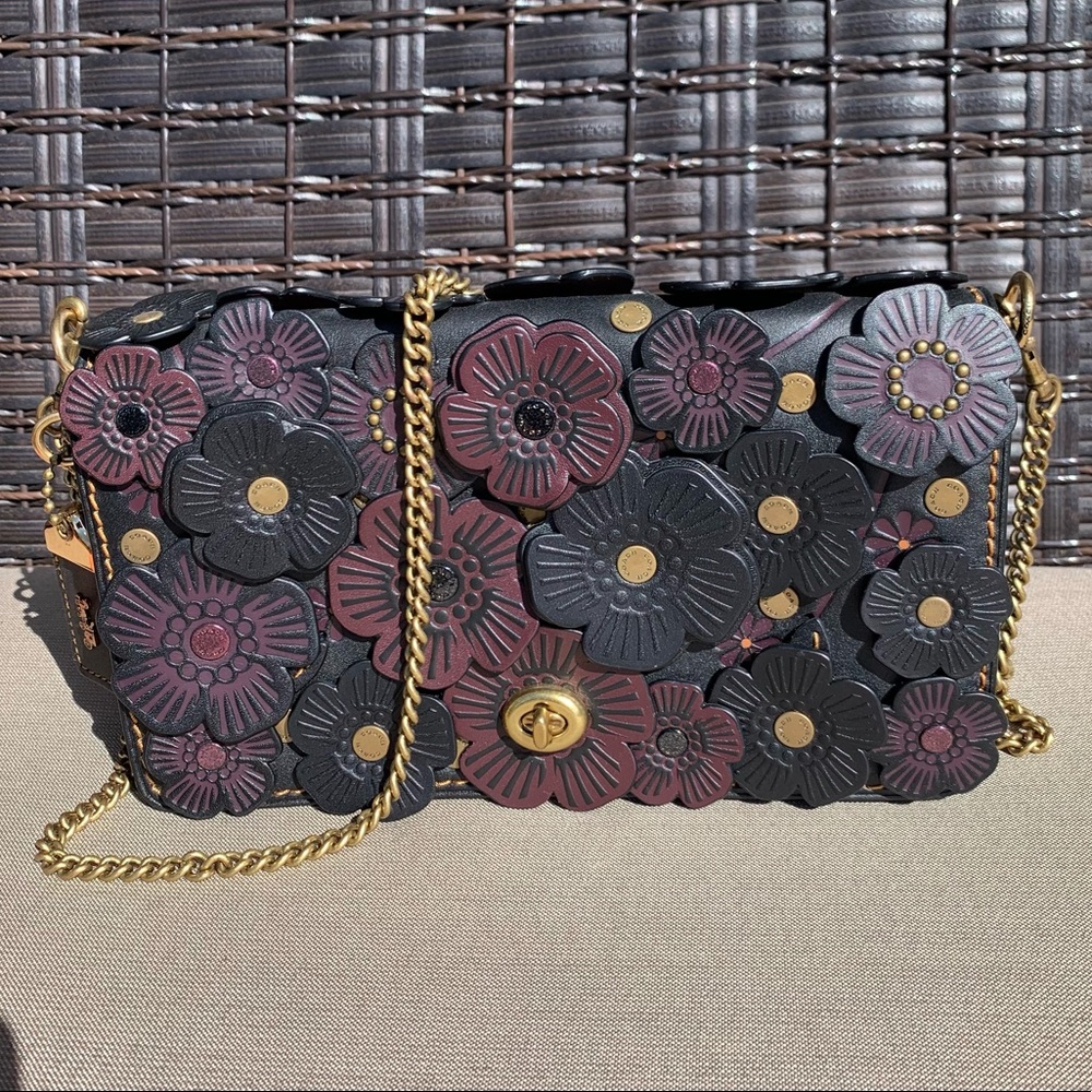 *SOLD* Coach Tea Rose Dinky in Black Purple with Brass